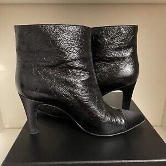 CHANEL Crumpled Calfskin Satin Cap Toe Short Ankle Boots 42 - Picture 4 of 10